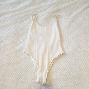 Aerie White Textured One-Piece Bathing Suit with Adjustable Straps